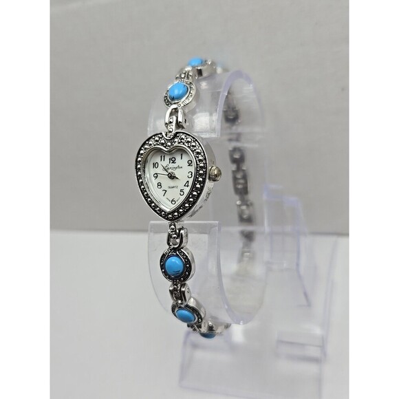 Lexington Quartz Heart Watch Silver Tone Turquoise Cabochon Bracelet New Battery - Picture 2 of 9